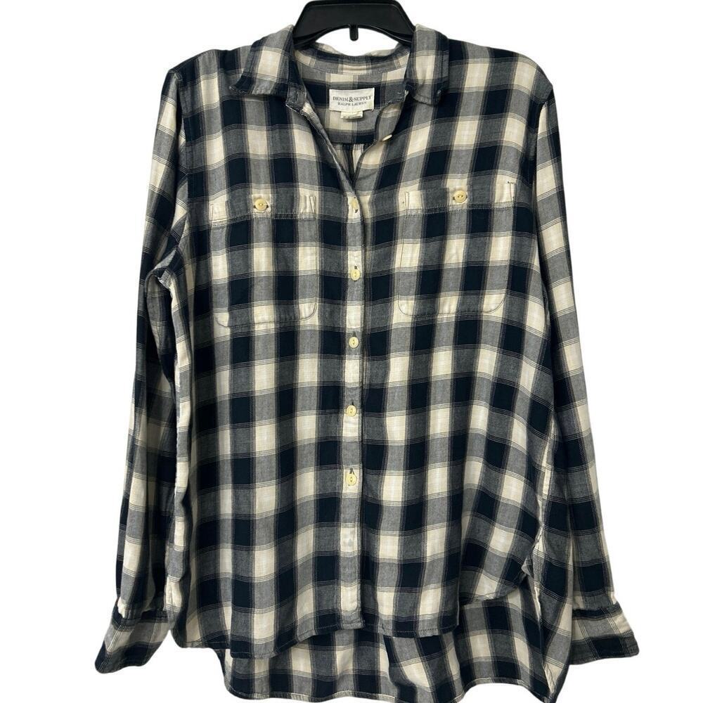 Denim & Supply Ralph Lauren Black Plaid Long Sleeve Relaxed Fit Flannel Large